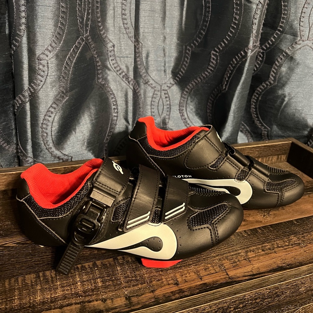 Peloton Black and Red Athletic Shoes with Velcro Straps